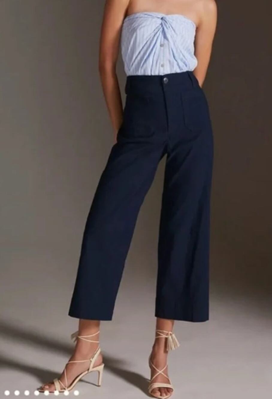 Maeve Anthropologie Colette High Rise Cropped Wide Leg Pants Navy Blue 31 / 12